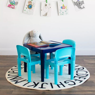 Humble Crew Jordan Kids Lightweight Plastic Table and 4 Chairs Set, Square, Multi-Blue