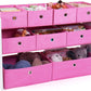 Humble Crew Carly Kids Toy Storage Organizer with 9 Collapsible Fabric Storage Bins, White and Pink