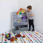 Humble Crew Springfield Kids Bookshelf 4 Tier Book Storage and Fabric Bin Organizer, Grey/White