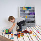 Humble Crew Springfield Kids Bookshelf 4 Tier Book Storage and Fabric Bin Organizer, Grey/White
