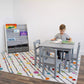 Humble Crew Springfield Kids Bookshelf 4 Tier Book Storage and Fabric Bin Organizer, Grey/White