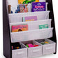 Humble Crew Kids Bookshelf 4 Tier Book Storage and Fabric Bin Organizer, Espresso