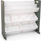 Humble Crew Inspire Kids Read n’ Play 6 Bin Toy Organizer and 2 Tier Bookrack, Grey/White