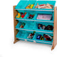 Humble Crew 12 Bin Toy Storage Organizer, Natural Wood/Aqua