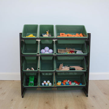 Humble Crew Hunter Toy Storage Organizer with 12 Plastic Storage Bins, Army Green Camo