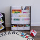 Humble Crew Kids Bookshelf 4 Tier Book Storage and Fabric Bin Organizer, Espresso