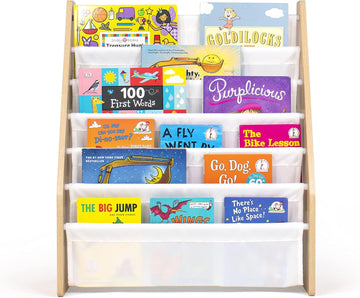 Humble Crew Journey Super Size 6 Tier Kids Book Rack, White/Natural Wood