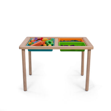 Interactive Toddler Sensory Play Table with 3 Multicolor Storage Bins with Cover, Solid Wood Construction, for Slime, Sand, Kinetic Sand, Water, Hands-On Learning