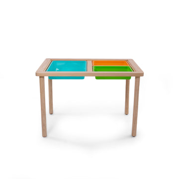 Interactive Toddler Sensory Play Table with 3 Multicolor Storage Bins with Cover, Solid Wood Construction, for Slime, Sand, Kinetic Sand, Water, Hands-On Learning