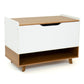 Humble Crew Morgan Mid-Century Modern Toy Box with Soft Close Lid and Storage Shelf Toy Chest, Warm Wood/White