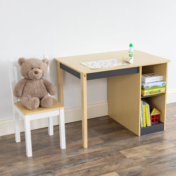 Humble Crew Dalton Toddler Desk & Chair Set, Natural/Black/White/Grey