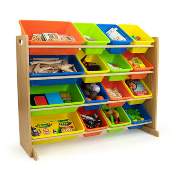 Pacific Super Sized Toy Storage Organizer with 16 Storage Bins, Natural/Multi