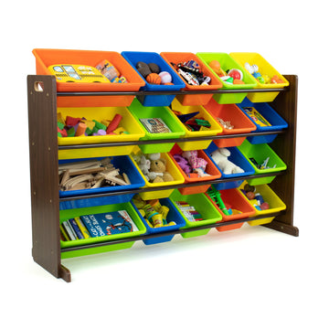 Forest Extra Large Toy Storage Organizer with 20  Storage Bins, Dark Walnut/Multi
