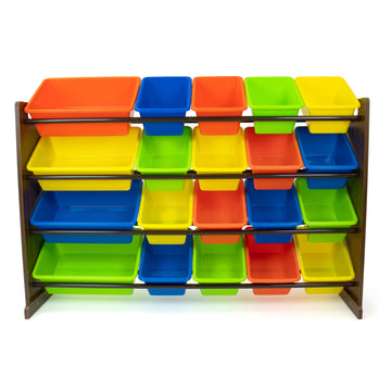 Forest Extra Large Toy Storage Organizer with 20  Storage Bins, Dark Walnut/Multi