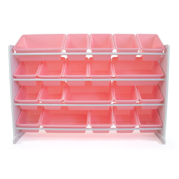 Charlotte Extra Large Toy Storage Organizer with 20  Storage Bins, White/Pink