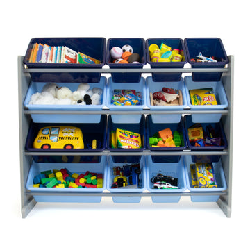 Leo Supersized Extra Large Grey and Blue 16-Bin Toy Organizer