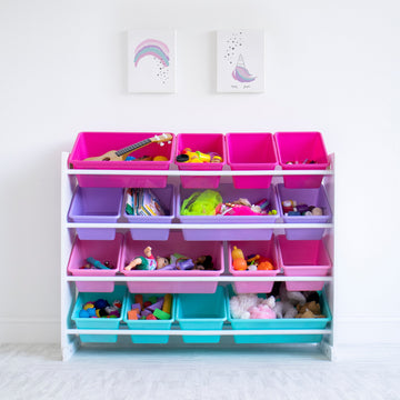 Forever Supersized Extra Large White and Pink 16-Bin Toy Organizer