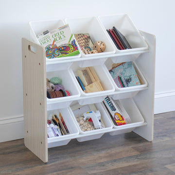 Hampton Sandwashed Toy Storage Organizer with 9 Plastic  Storage Bins