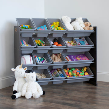 Sumatra Super Sized Toy Storage Organizer with 16 Storage Bins, Espresso/Grey