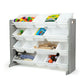 Slate Super Sized Toy Storage Organizer with 16 Storage Bins, Grey Wood Grain/White