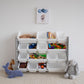 Slate Super Sized Toy Storage Organizer with 16 Storage Bins, Grey Wood Grain/White