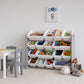 Slate Super Sized Toy Storage Organizer with 16 Storage Bins, Grey Wood Grain/White