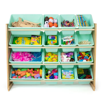 Bailey Supersized Extra Large Natural and Seafoam 16-Bin Toy Organizer